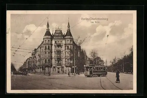 AK Berlin-Charlottenburg, Strassenbahn an der Strasse Am Knie