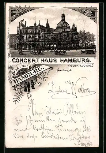 Lithographie Hamburg-St.Pauli, Concerthaus der Gebr. Ludwig