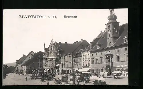 AK Marburg a. D., Markt auf dem Hauptplatz