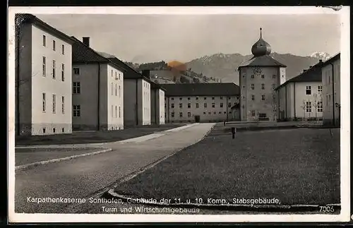 AK Sonthofen, Karpathenkaserne, Gebäude der 11 u. 10. Komp., Stabsgebäude, Turm und Wirtschaftsgebäude