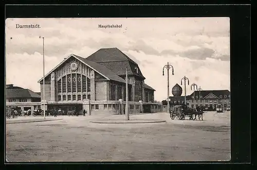 AK Darmstadt, Kutschen vor dem Hauptbahnhof