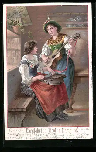 AK Frauenduett mit Zither und Gitarre