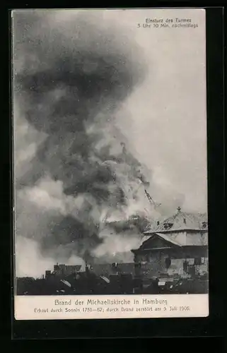 AK Hamburg-Neustadt, Brand der Michaeliskirche 1906