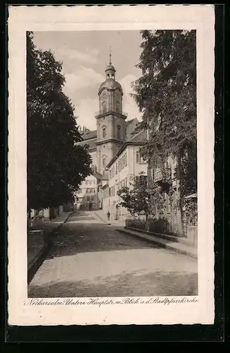 AK Neckarsulm, Untere Hauptstrasse mit Blick a. d. Stadtpfarrkirche