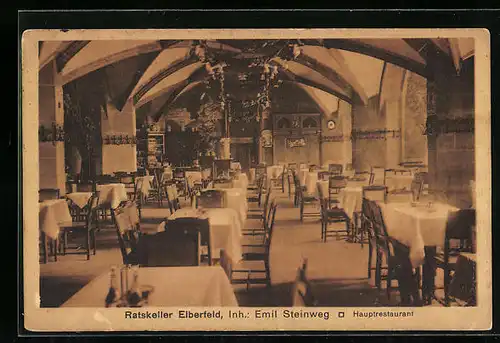 AK Elberfeld, Gasthaus Rathskeller, Blick in das Hauptrestaurant