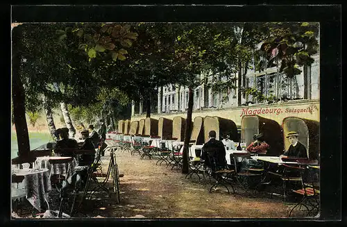 AK Magdeburg, Salzquelle, Restaurant am Wasser