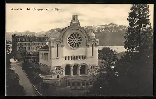 AK Lausanne, La synagoque et les Alpes, Synagoge