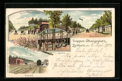 Lithographie Zeithain, Truppen-Übungsplatz, Cantine, Bahnhof