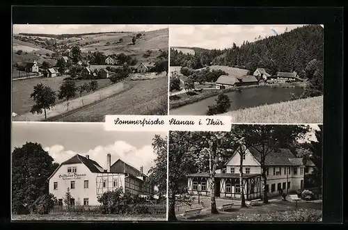 AK Stanau in Thür., Ortsansicht m. Gasthaus Stanau, Zur fröhlichen Einkehr