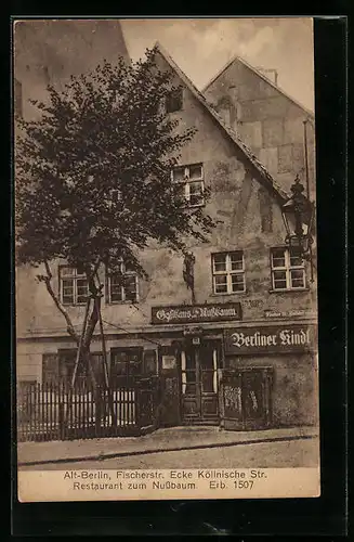 AK Berlin, Restaurant zum Nussbaum, Fischerstrasse Ecke Köllnische Strasse