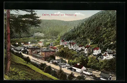 AK Calw, Bahnhof mit Teichelweg