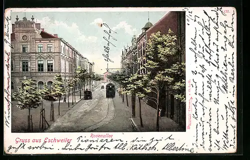 AK Eschweiler, Rosenallee mit Strassenbahn