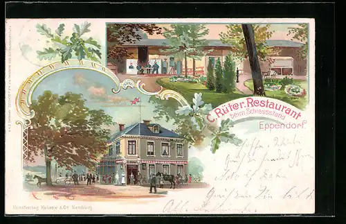 Lithographie Hamburg-Eppendorf, Restaurant beim Schiessstand von C. Rüter, Mehrfachansichten