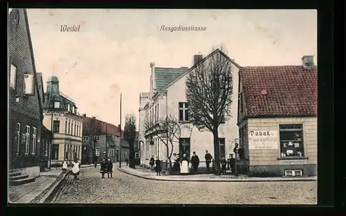 AK Wedel, Ansgadiusstrasse mit Tabak-Geschäft