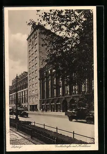 AK Leipzig, Goethestrasse mit Hochhaus