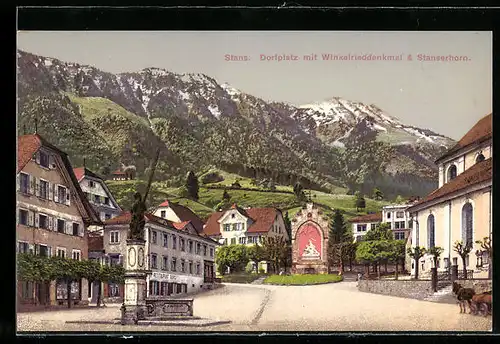 AK Stans, Dorfplatz mit Winkelrieddenkmal & Stanserhorn