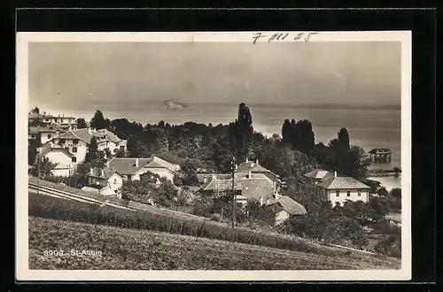 AK St-Aubin, Ortsansicht mit Seeblick