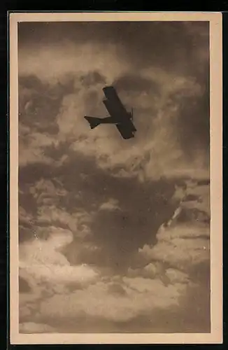 AK Doppeldecker-Flugzeug in den Lüften