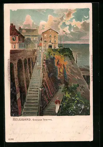 Künstler-AK Helgoland, Grosse Treppe mit Meeresblick