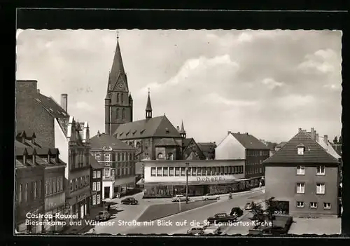 AK Castrop-Rauxel, Biesenkamp u. Wittener Strasse mit Blick auf die St.-Lambertus-Kirche