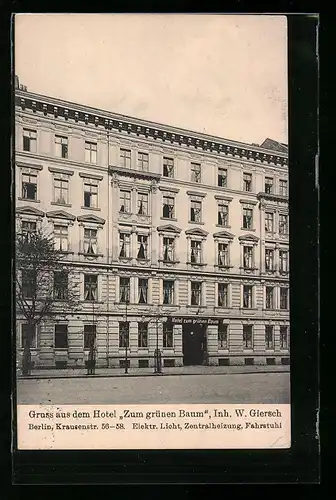 AK Berlin-Mitte, Hotel Zum grünen Baum, Krausenstrasse 56-58