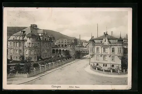 AK Ebingen, Villen Haux mit Strassenpartie