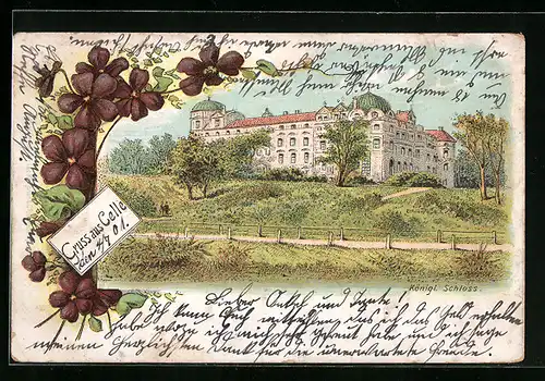 Lithographie Celle, Blick auf das Königl. Schloss