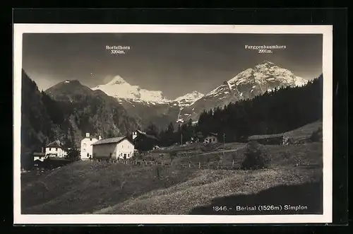 AK Bérisal, Simplon, Ortsansicht mit Blick auf Bortelhorn und Furggenbaumhorn