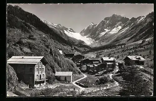 AK Blatten, Gasthaus Breithorn mit Ortsansicht und Langgletscher