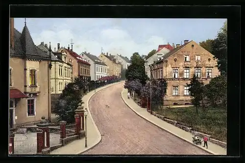 AK Oederan, Bahnhofstrasse aus der Vogelschau