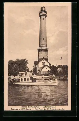 AK Swinemünde-Osternothafen, Leuchtturm vom Wasser aus gesehen