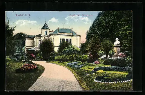 AK Lahr i. B., Stadtpark mit Bismarckdenkmal