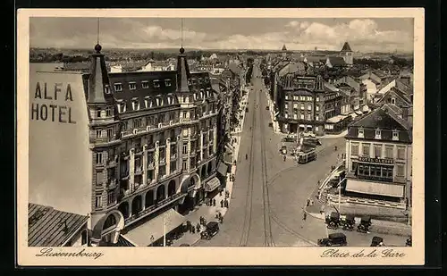 AK Luxembourg, Place de la Gare, Strassenbahn