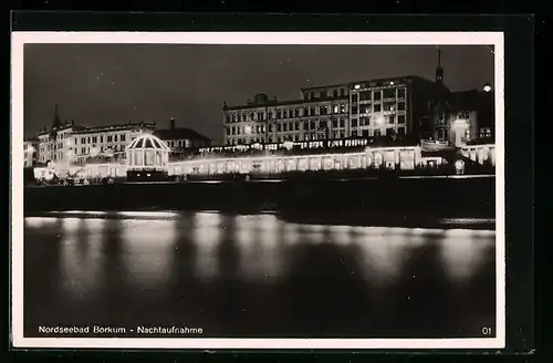 AK Borkum, Nachtaufnahme vom Nordseebad