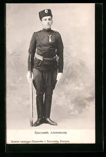 AK Der junge Alexander von Serbien in Uniform