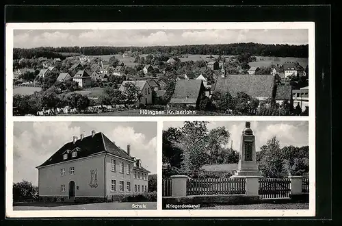 AK Hüsingen, Kriegerdenkmal, Schule und Ortsmotiv