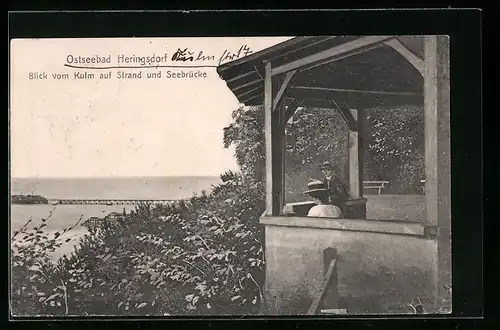 AK Ostseebad Heringsdorf, Blick vom Kulm auf Strand u. Seebrücke