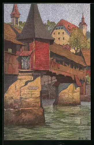 Künstler-AK Ernst E. Schlatter: Luzern, An der Totentanzbrücke