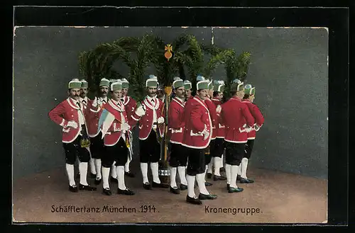 AK München, Schäfflertanz 1914, Kronengruppe