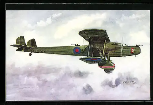 Künstler-AK Handley Page Heyford, Long Range Night Bomber, Flugzeug