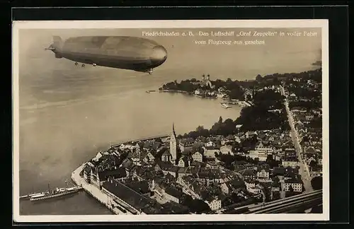 AK Friedrichshafen a. B., Luftschiff Graf Zeppelin in voller Fahrt vom Flugzeug aus