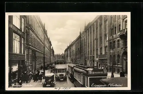 AK Berlin, Leipzigerstrasse, Verkehr mit Strassenbahn