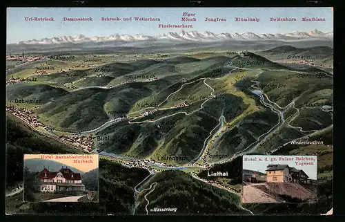 AK Murbach, Umland aus der Vogelschau mit Alpenpanorama