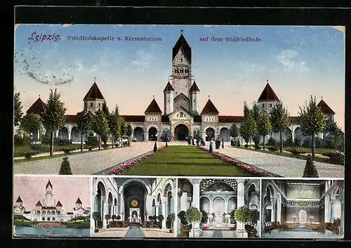 AK Leipzig, Friedhofskapelle und Krematorium auf dem Südfriedhofe