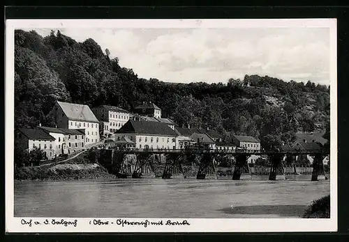 AK Ach a. d. Salzach, Ostansicht mit Brücke