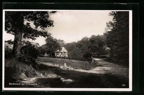 AK Pirmasens, Blick durch Bäume auf den Beckenhof