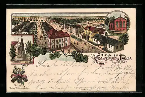 Lithographie Lockstedter Lager b. Itzehoe, Ortsansicht aus der Vogelschau