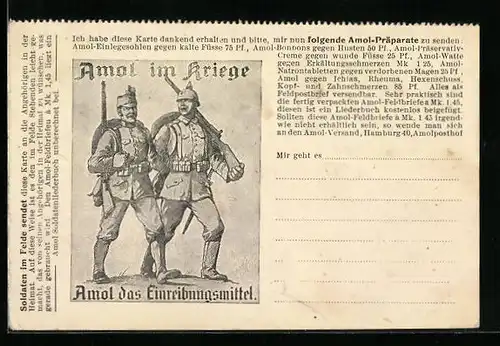 AK Reklame für Einreibungsmittel Amol, Soldaten in Uniform