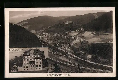 AK Leutenberg i. Thür., Ortsansicht mit Christl Erholungsheim