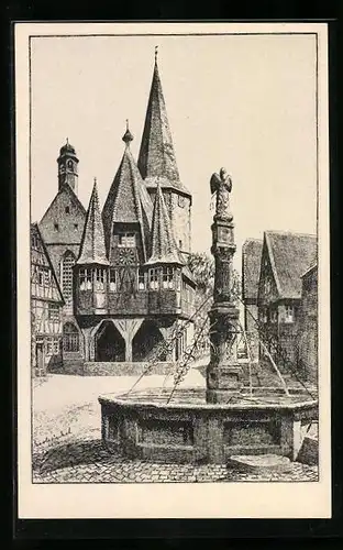 Künstler-AK Karl Winkel: Michelstadt, Marktplatz